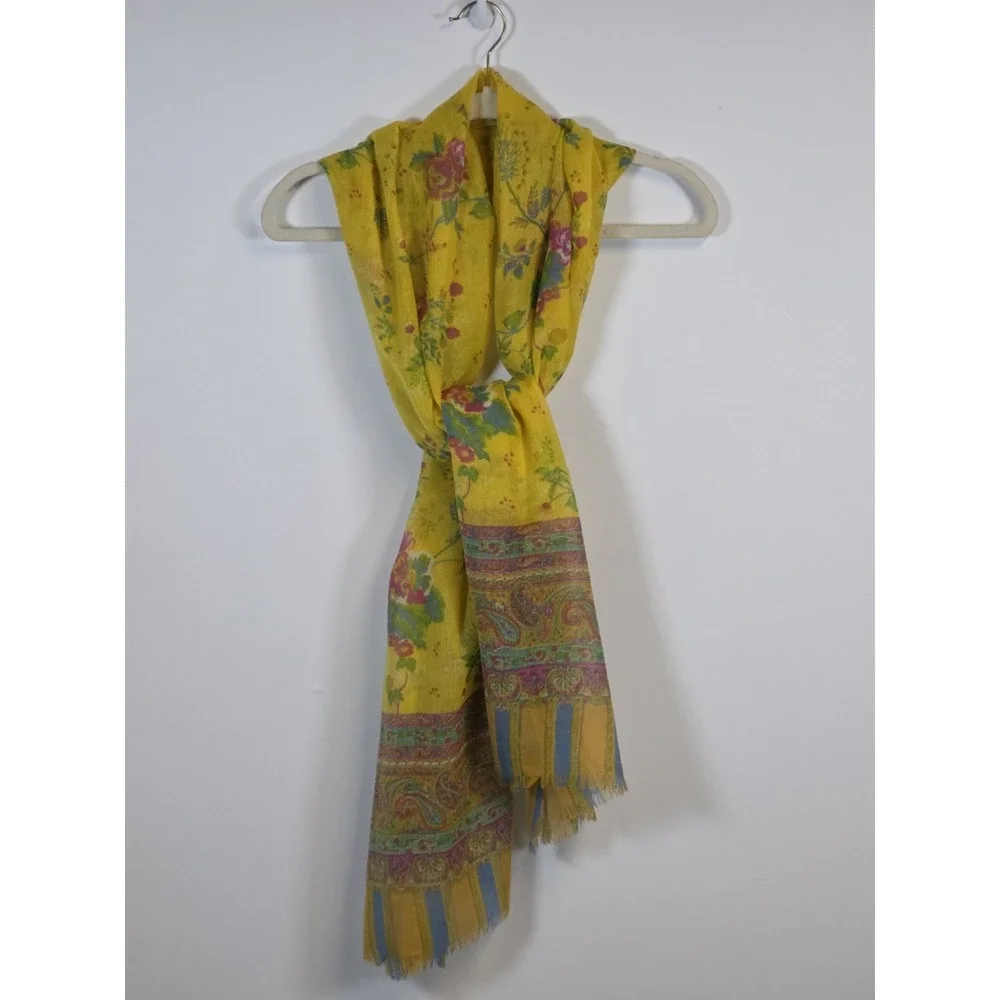 Anthropologie Moksha Wool Floral Paisley Rectangle Shawl Scarf Wrap 30x80